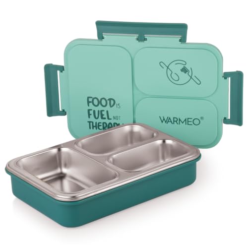 WARMEO Brunch 3 Insulated Lunch Box with Three Compartment BPA Free, Food Grade Ideal for School, Picnic, Office & Outdoor - 750ml Mint Green, Stainless Steel - Image 1