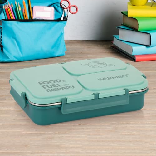 WARMEO Brunch 3 Insulated Lunch Box with Three Compartment BPA Free, Food Grade Ideal for School, Picnic, Office & Outdoor - 750ml Mint Green, Stainless Steel - Image 2