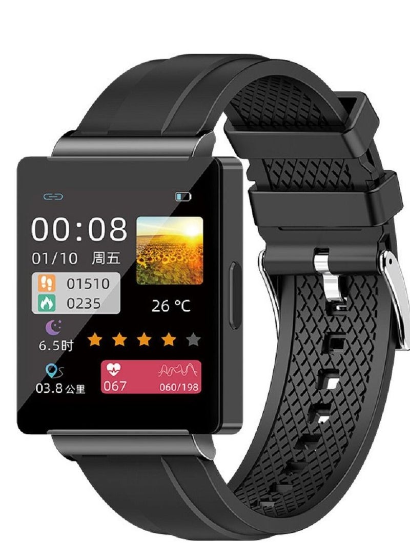 Sports fashion multi-function waterproof smart watch non-invasive blood glucose, heart rate, blood pressure, oxygen, body temperature, built-in NFC Door security,Blcak