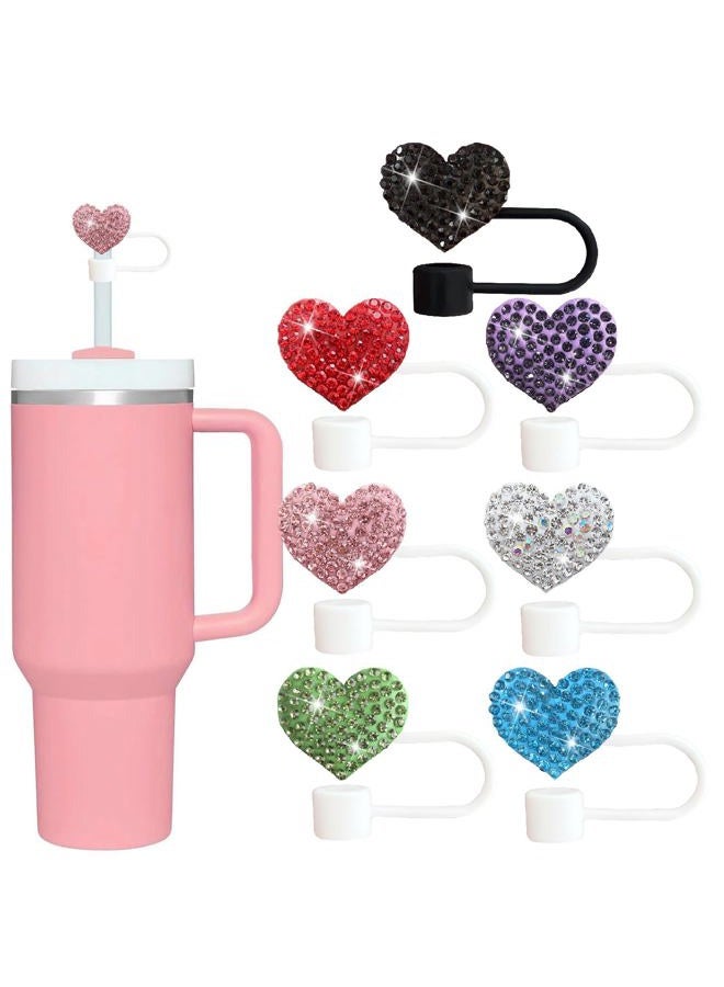 Wentoenapp Bling Hearts Straw Covers Cap for Stanley Cup, Bling Diamond Rhinestone, 10mm Silicone Toppers, Straw Topper Compatible for Stanley 30&40 Oz Tumbler with Handle, Reusable Straws (Pink) - Image 3