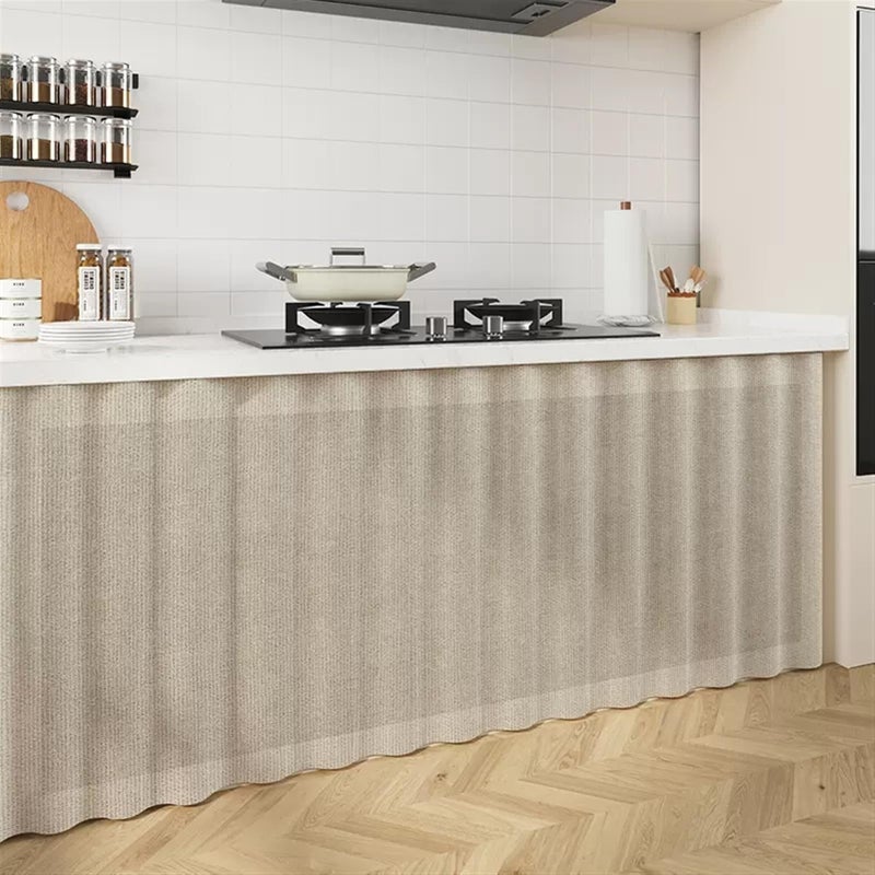 Liveinu Cabinet Curtains for Kitchen, Dust Proof Curtain for Shelves Wall Panel Hanging Doorway Noren, Privacy Short Curtainsfor Closet Storage Room, Beige Grey, 40" W x 28" H - Image 1
