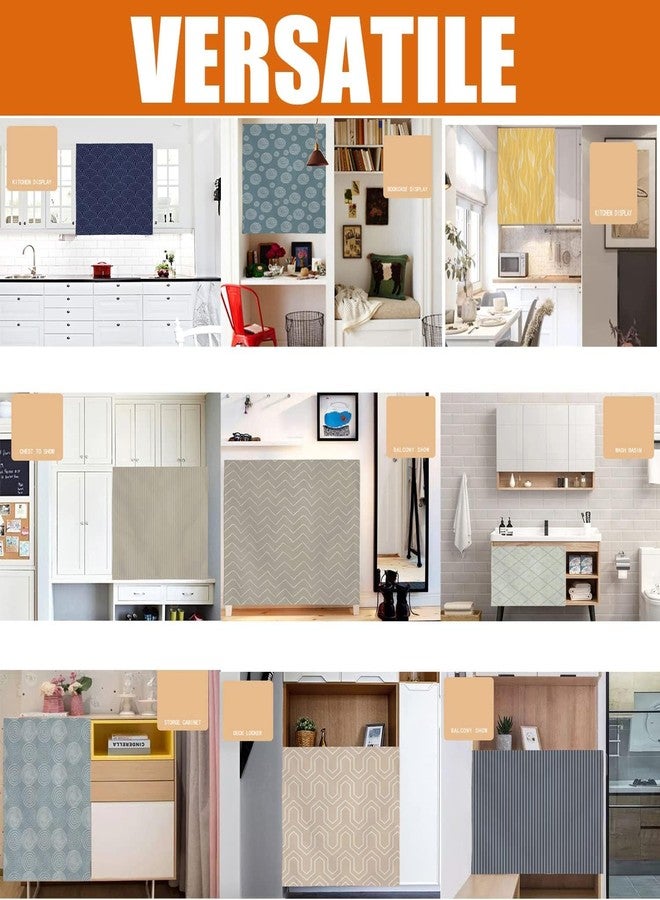 Liveinu Cabinet Curtains for Kitchen, Dust Proof Curtain for Shelves Wall Panel Hanging Doorway Noren, Privacy Short Curtainsfor Closet Storage Room, Beige Grey, 40" W x 28" H - Image 2