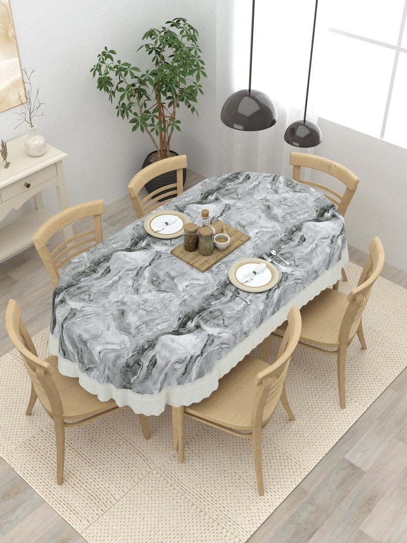 Clasiko 6 Seater Oval Dining Table Cover; 60x90 Inches or 152x228 Cms; Material - PVC; Anti Slip; Grey Marble 69053 - Image 1
