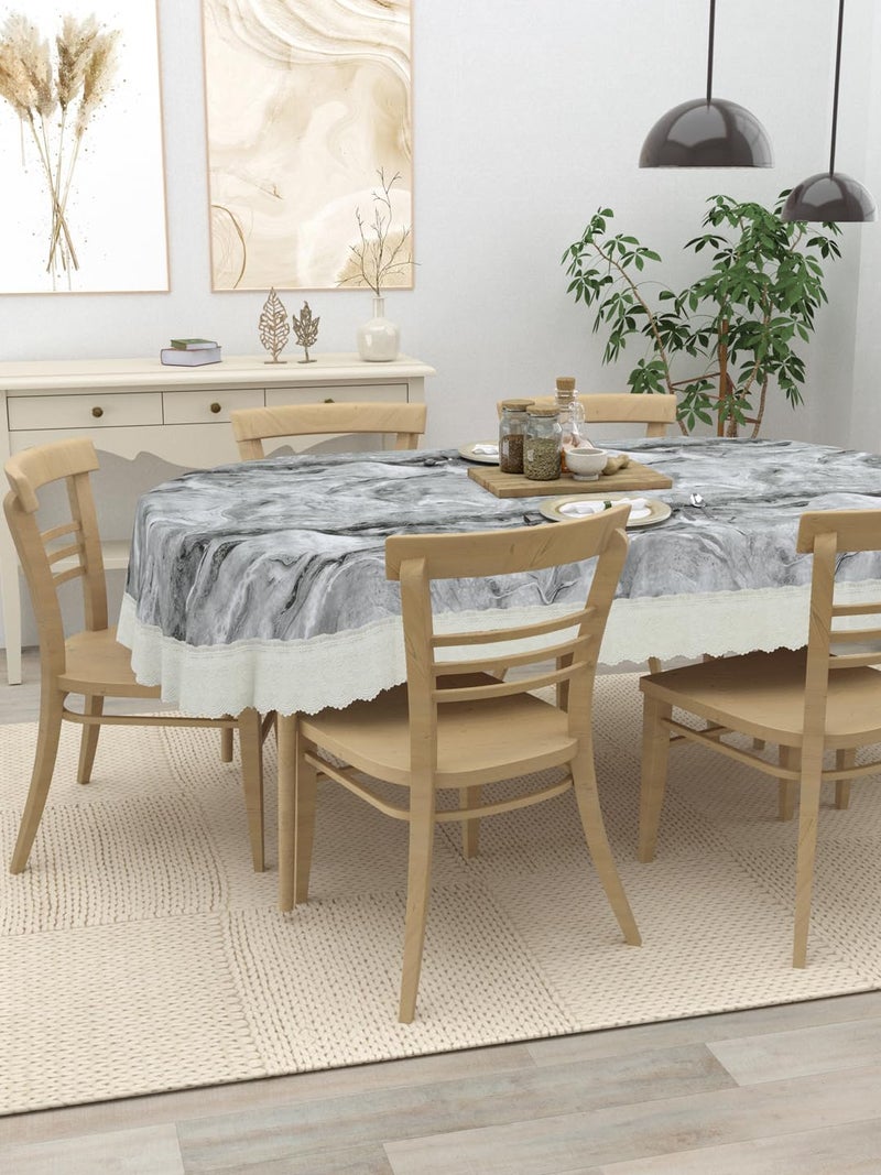Clasiko 6 Seater Oval Dining Table Cover; 60x90 Inches or 152x228 Cms; Material - PVC; Anti Slip; Grey Marble 69053 - Image 3