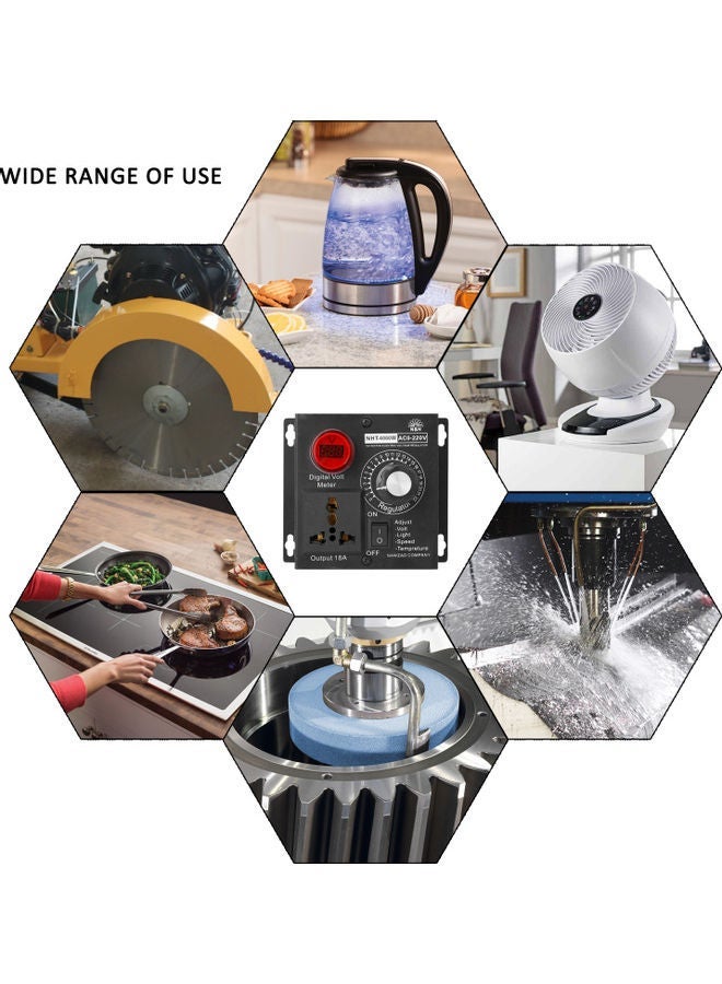 NIBEMINENT AC 220V 4000W Compact Variable Voltage Controller Portable Speed Temperature Light Adjustable Dimmer Multicolour 18*10*12cm - Image 5