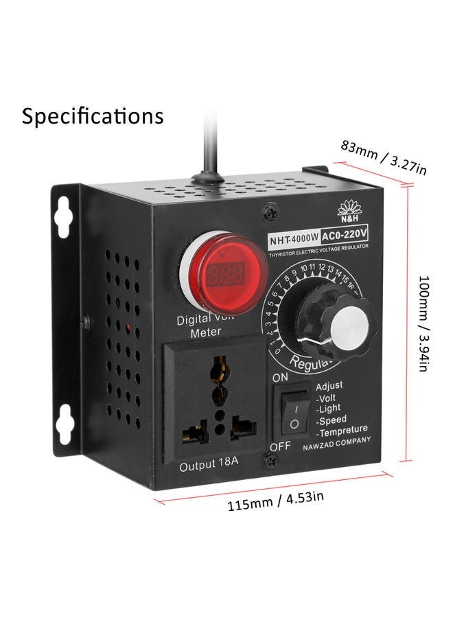 NIBEMINENT AC 220V 4000W Compact Variable Voltage Controller Portable Speed Temperature Light Adjustable Dimmer Multicolour 18*10*12cm - Image 2