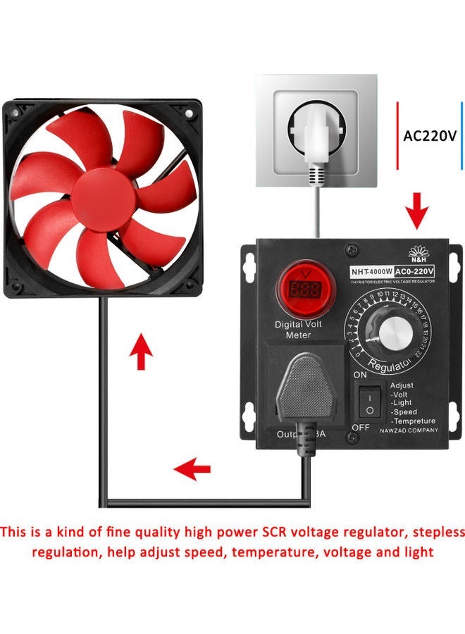 NIBEMINENT AC 220V 4000W Compact Variable Voltage Controller Portable Speed Temperature Light Adjustable Dimmer Multicolour 18*10*12cm - Image 4