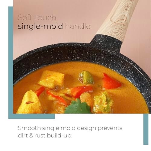 Lifelong Die-Cast Fry Pan 24cm with Glass Lid & Wooden Spatula | 1.3Ltr, 0.75kg Pan | Gas Stove and Induction Friendly | Non-Stick Pre-Seasoned 100% Toxin & Teflon Free & Durable | Skillet for Cooking - Image 5