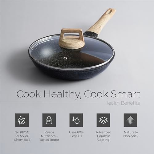 Lifelong Die-Cast Fry Pan 24cm with Glass Lid & Wooden Spatula | 1.3Ltr, 0.75kg Pan | Gas Stove and Induction Friendly | Non-Stick Pre-Seasoned 100% Toxin & Teflon Free & Durable | Skillet for Cooking - Image 4