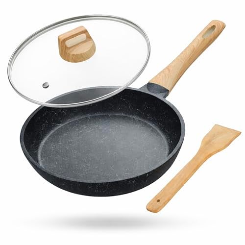Lifelong Die-Cast Fry Pan 24cm with Glass Lid & Wooden Spatula | 1.3Ltr, 0.75kg Pan | Gas Stove and Induction Friendly | Non-Stick Pre-Seasoned 100% Toxin & Teflon Free & Durable | Skillet for Cooking - Image 1