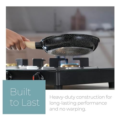 Lifelong Die-Cast Fry Pan 24cm with Glass Lid & Wooden Spatula | 1.3Ltr, 0.75kg Pan | Gas Stove and Induction Friendly | Non-Stick Pre-Seasoned 100% Toxin & Teflon Free & Durable | Skillet for Cooking - Image 3