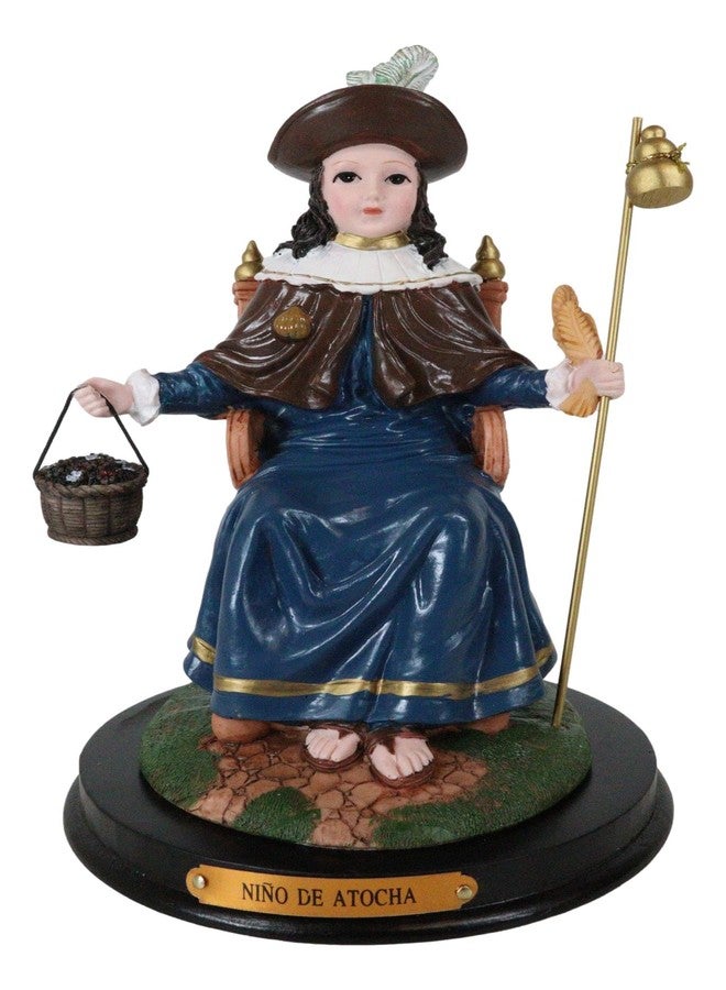 Ebros Gift Roman Catholic Santo Nino De Holy Infant of Atocha Seated On Throne Statue 8.75" Tall Saint Devotional Sculpture with Brass Name Plate Prisoners' Deliverer Decorative Figurine - Image 1