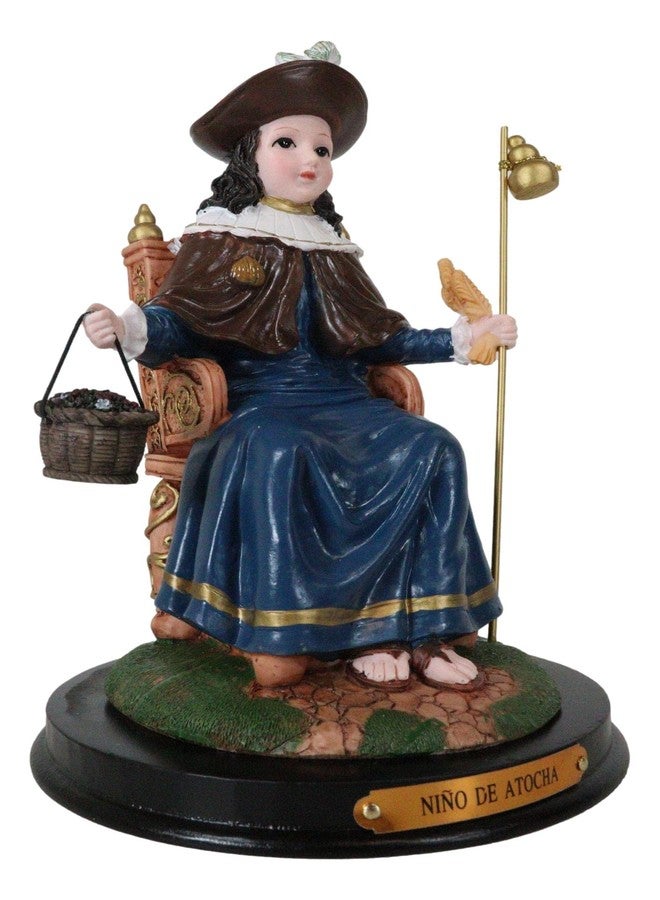 Ebros Gift Roman Catholic Santo Nino De Holy Infant of Atocha Seated On Throne Statue 8.75" Tall Saint Devotional Sculpture with Brass Name Plate Prisoners' Deliverer Decorative Figurine - Image 3