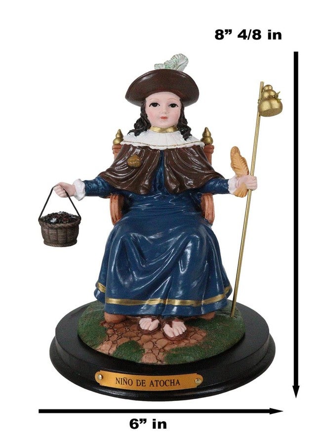 Ebros Gift Roman Catholic Santo Nino De Holy Infant of Atocha Seated On Throne Statue 8.75" Tall Saint Devotional Sculpture with Brass Name Plate Prisoners' Deliverer Decorative Figurine - Image 2