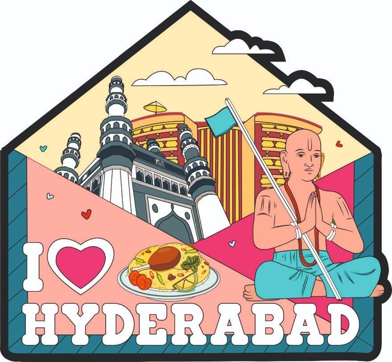 Click n ship Multicolor Kitchen Fridge Magnet - I Love Hyderabad - Image 1
