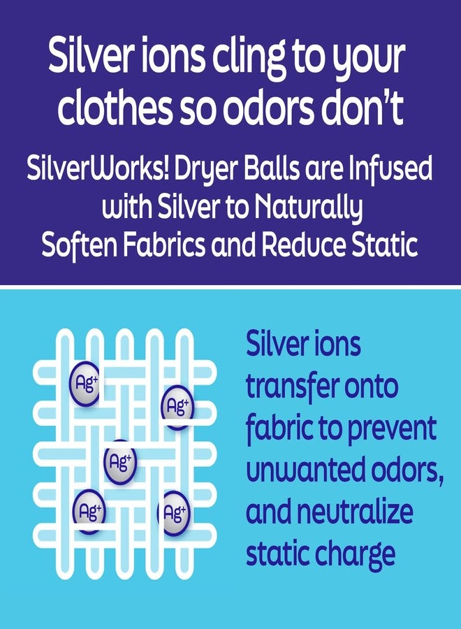 SilverWorks! Wool Dryer Balls Laundry Reusable - Odor Eliminating Dryer Laundry Balls with Silver Technology - Natural Fabric Softener and Static Reducer, Reduce Drying Time and Energy Costs - 6 Pack - Image 4