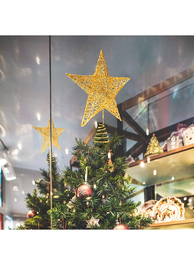 Christmas Tree Topper Glittered 6 Inch Gold Star Tree Topper for Christmas Hallow Xmas Home Decoration  - Image 2
