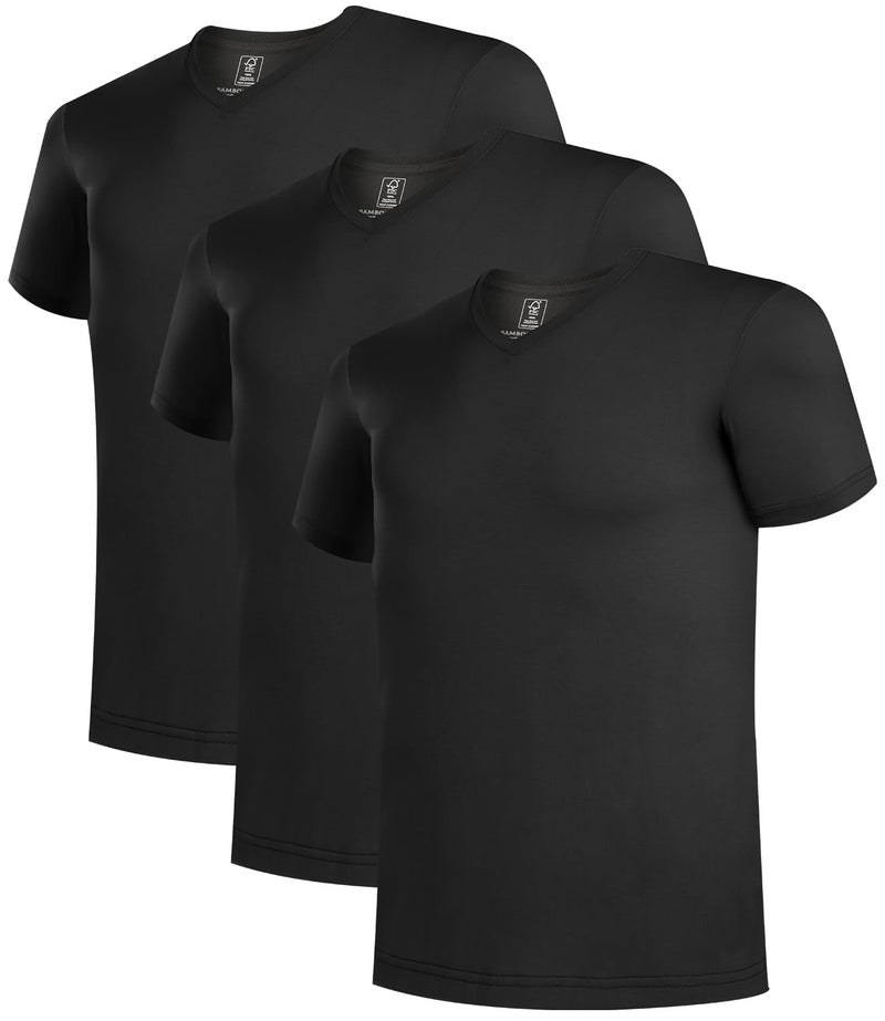 BAMBOO COOL Men's Undershirts V Neck, Slim Fit Moisture Wicking White T Shirts for Men, Breathable Soft Stretch Tees 3 Pack - Image 1