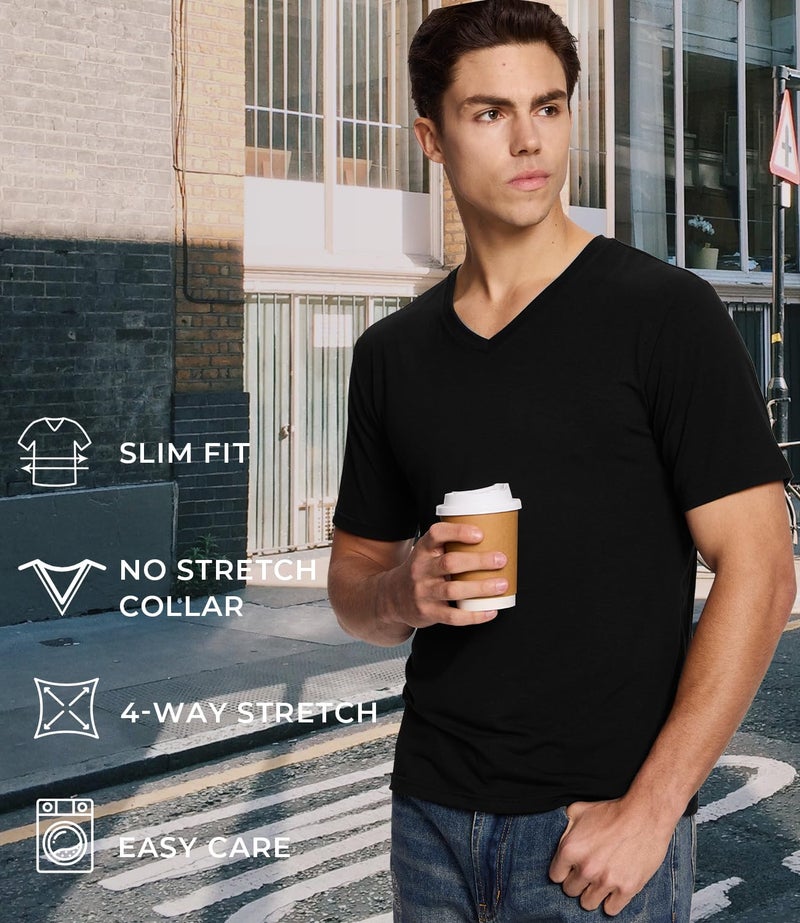 BAMBOO COOL Men's Undershirts V Neck, Slim Fit Moisture Wicking White T Shirts for Men, Breathable Soft Stretch Tees 3 Pack - Image 5