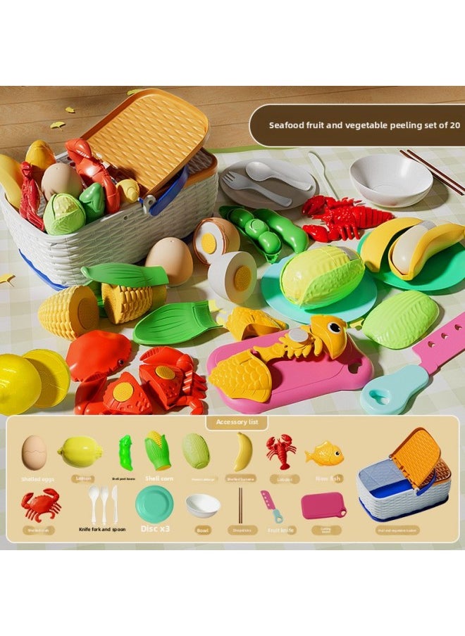 Tao Doodle Mini Che Che Le Kitchen Simulation Fruit And Vegetable Picnic Suit Small Children's Toys Educational Play-house-Color:Seafood Fruit And Vegetable Peeling Set Of 20 (seafood And Vegetable Portable Picnic Basket)—820—33b  - Image 1