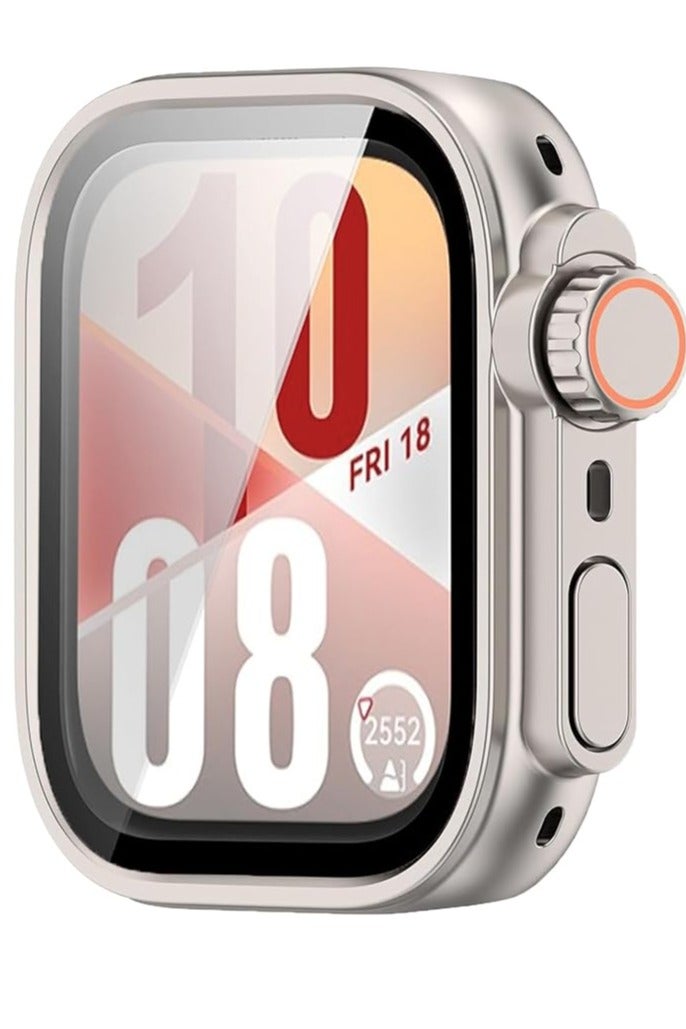 Compatible for Huawei Watch Fit 4 Case Cover Screen Protector with Tempered Glass Film Screen Protection Case Scratch Resistant Bumper Cover Defense Edge for Women Men (Starlight)