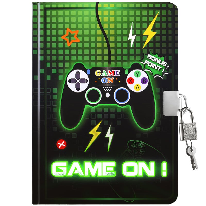 WERNNSAI Game Kids Diary for Boys, Luminous Secret Diary with Lock and Keys, Kids Journal Notebook Birthday Christmas Gift for 6 7 8-12 Year Old Boys, School A5 Lined Writing Drawing Notepad - Image 1