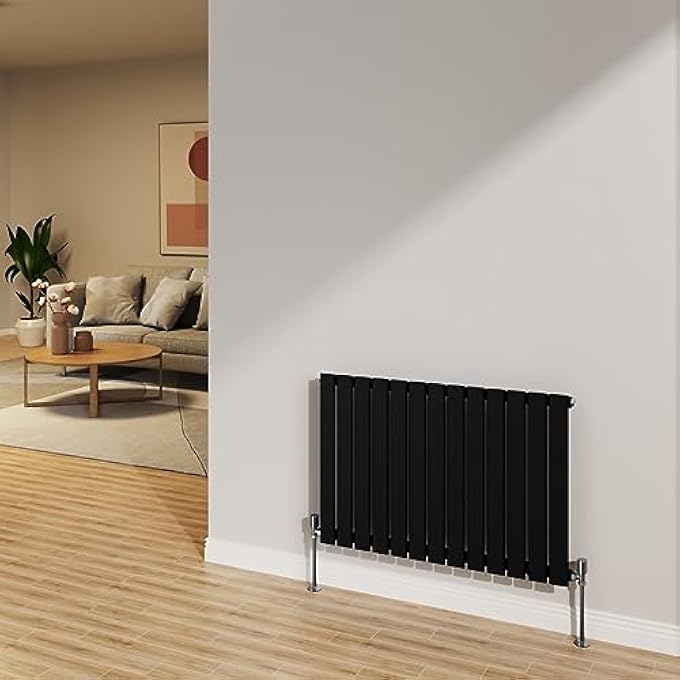 600X884MM BLACK RADIATOR HORIZONTAL FLAT PANEL BATHROOM DESIGNER SINGLE RAD CENTRAL HEATING - Image 1