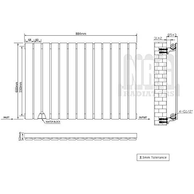 600X884MM BLACK RADIATOR HORIZONTAL FLAT PANEL BATHROOM DESIGNER SINGLE RAD CENTRAL HEATING - Image 3