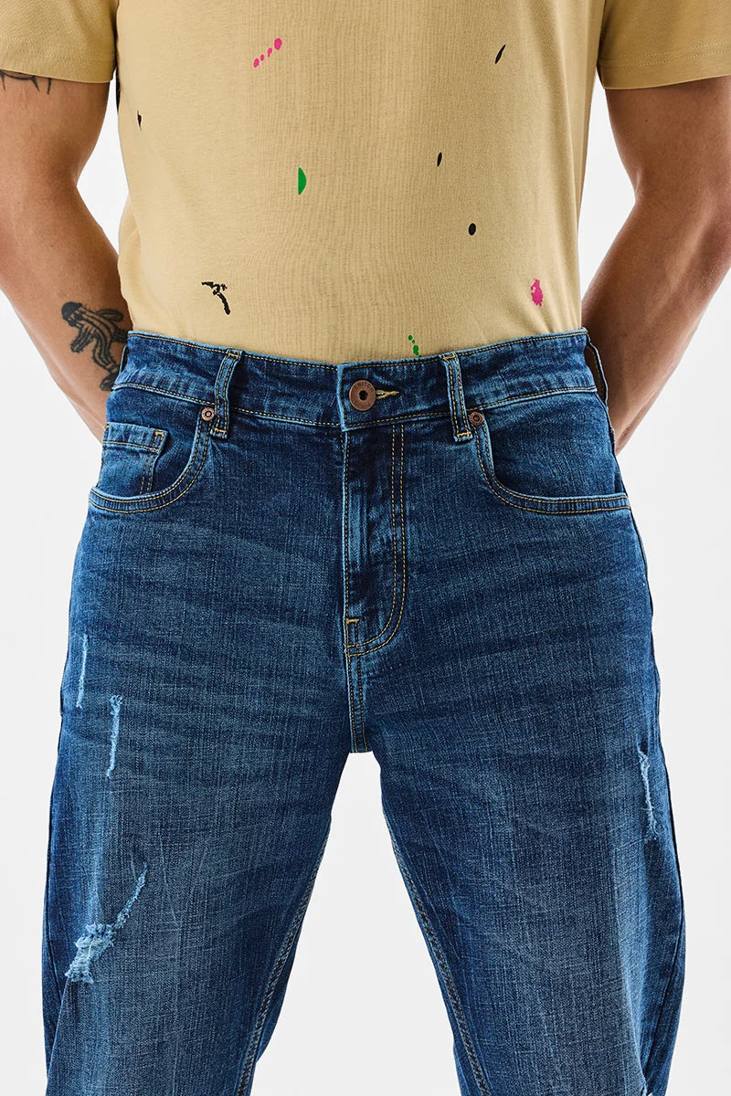 SNITCH Blue Washed Comfort Fit Stretch Jeans for Men | Best Price UAE