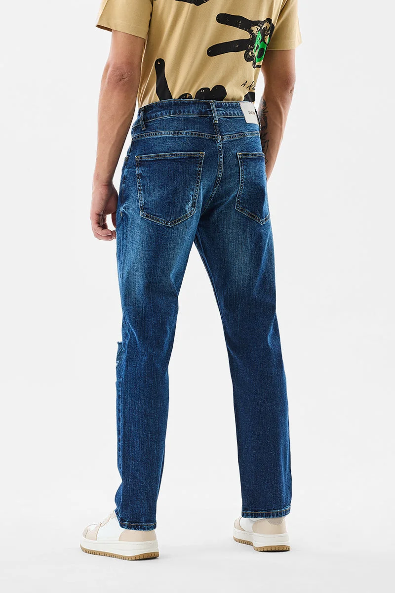 SNITCH Blue Washed Comfort Fit Stretch Jeans for Men | Best Price UAE