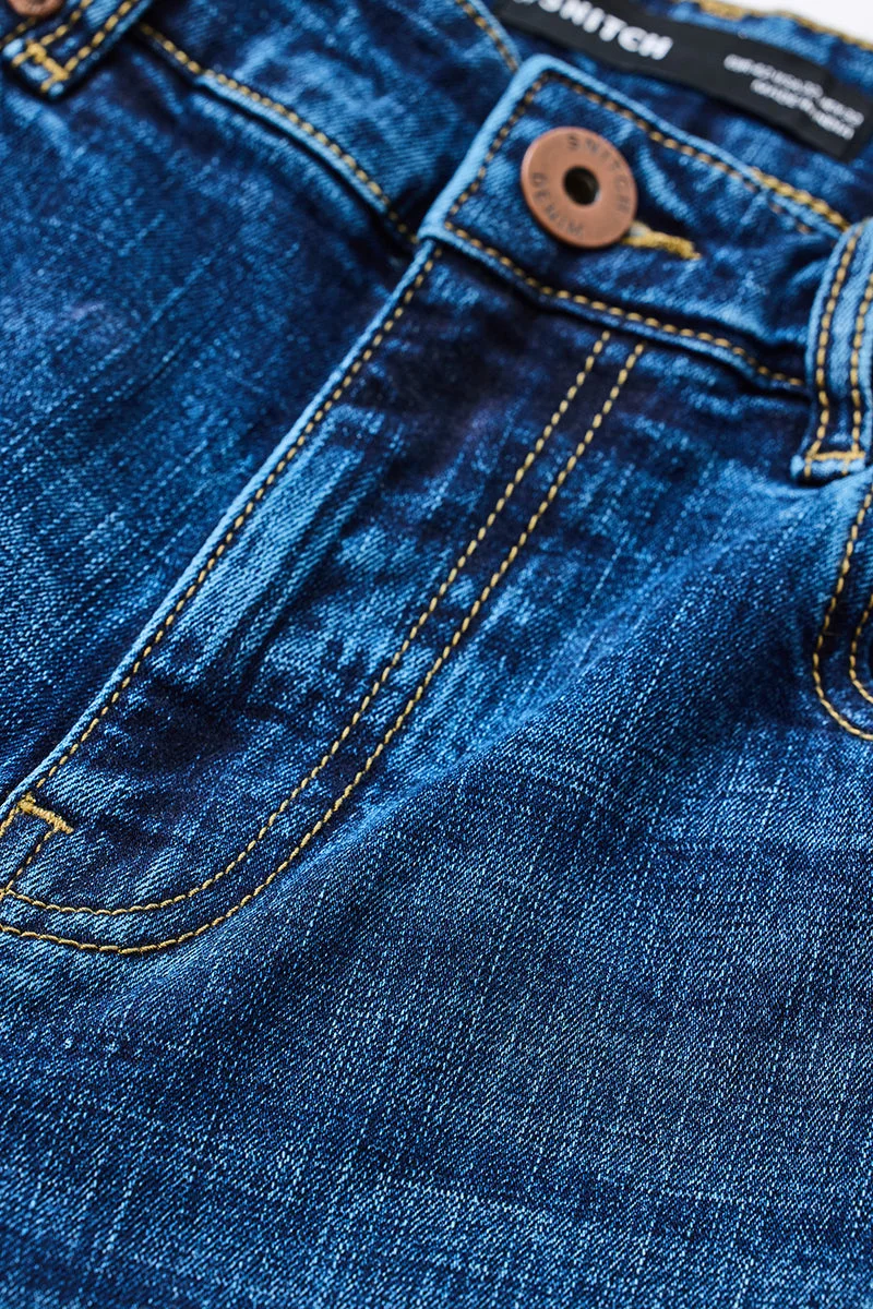 SNITCH Blue Washed Comfort Fit Stretch Jeans for Men | Best Price UAE