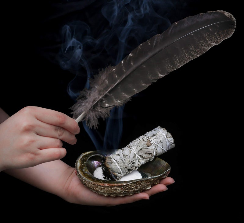 Sarimoire Sage Smudge Kit - White Sage Smudge Sticks - 4in ~ Abalone Shell 5-6in ~ 2in Tripod Stand ~ 9-12in Feather and White Sand - Image 3