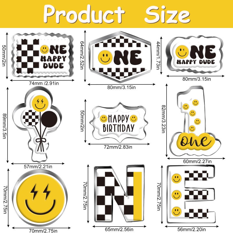 Whaline 9Pcs One Happy Dude Party Favor Cookie Cutter Birthday Biscuit Cutters Letters Plaques Numbers Shape Cookie Cutting Molds for Parties DIY Craft Baking Supplies - Image 2