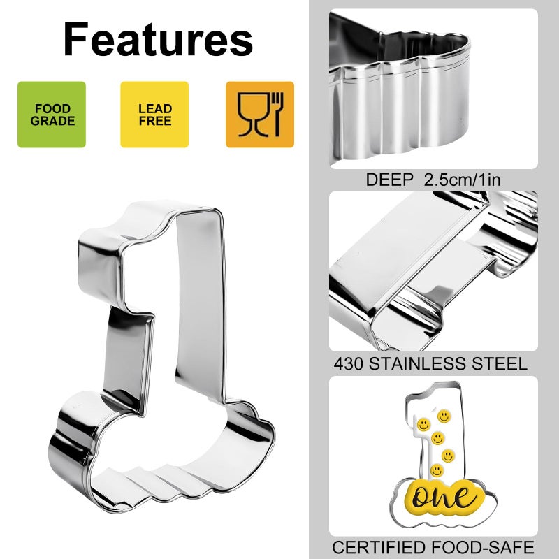 Whaline 9Pcs One Happy Dude Party Favor Cookie Cutter Birthday Biscuit Cutters Letters Plaques Numbers Shape Cookie Cutting Molds for Parties DIY Craft Baking Supplies - Image 3