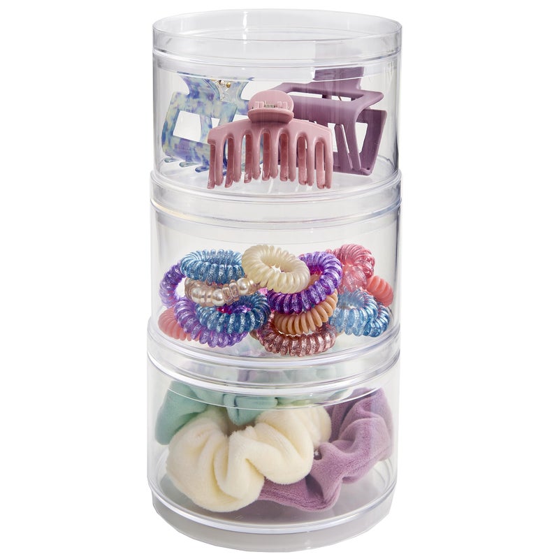 STORi Bella Stackable Clear Plastic Container (Set of 3) Round Vanity Storage Organizers with Lids for Hair Accessories & Beauty Supplies | Made in USA - Image 1