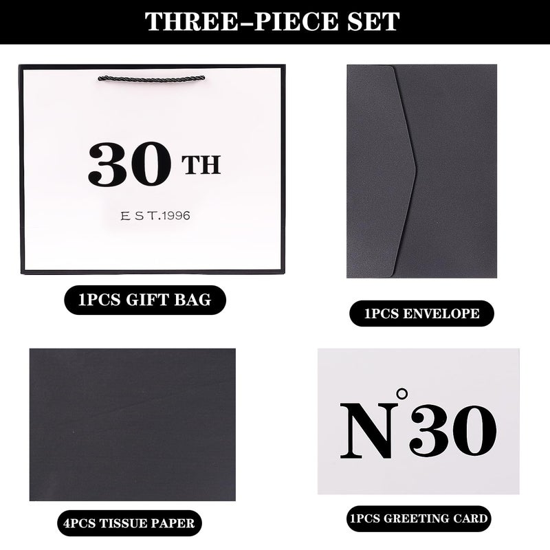 Jaywayang 30th Birthday White Black Large Gift Bag with Card and Tissue Paper, Metallic Printing Keepsake Gift Vintage Bag for Men Women, 1996 Wife Husband 30 Year Old Party Paper Bag for Gifts Wrapping. - Image 5