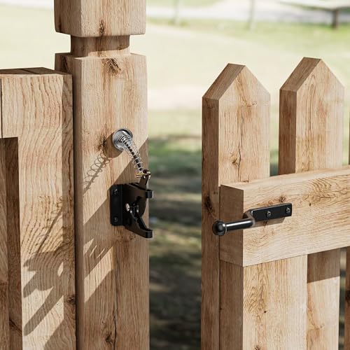 skysen Self Locking Fence Gate Latch Carbon Steel Black/Lock Post Mount with Stainless Steel Spring Cable Pull(JLXSDS-1) - Image 4