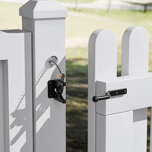 skysen Self Locking Fence Gate Latch Carbon Steel Black/Lock Post Mount with Stainless Steel Spring Cable Pull(JLXSDS-1) - Image 3