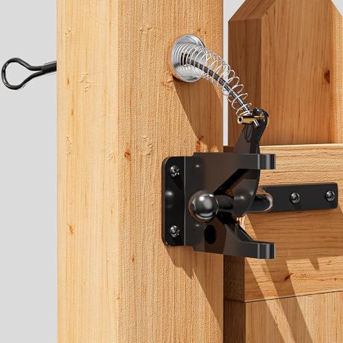 skysen Self Locking Fence Gate Latch Carbon Steel Black/Lock Post Mount with Stainless Steel Spring Cable Pull(JLXSDS-1) - Image 1