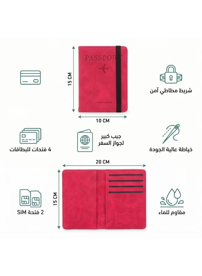 محفظة سفر وحافظة جواز سفر فاخرة بشريط مطاطي | منظم مستندات مقاوم للماء مع 4 فتحات للكروت ومكانين لشريحة الاتصال - Image 2