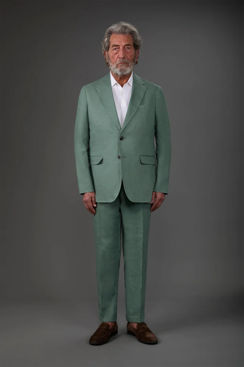 Doppelganger Single-breasted men's suit with flat front trousers, in pure linen with a washed effect - Sage Green