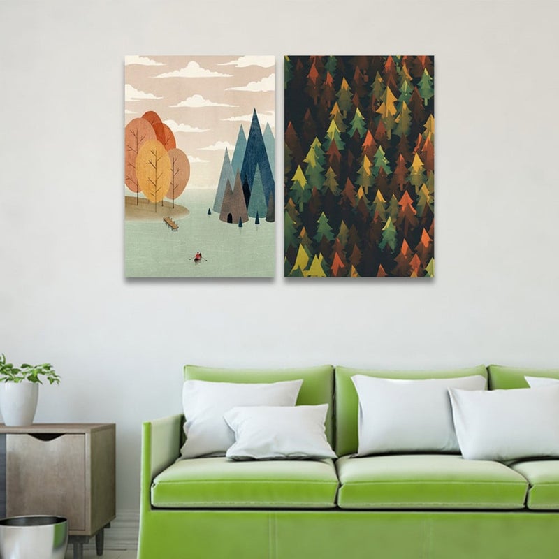 ماركتنا لوحة قماشية ثنائية بتصميم غابة بمقاس اجمالي 100×70 سم - Image 1