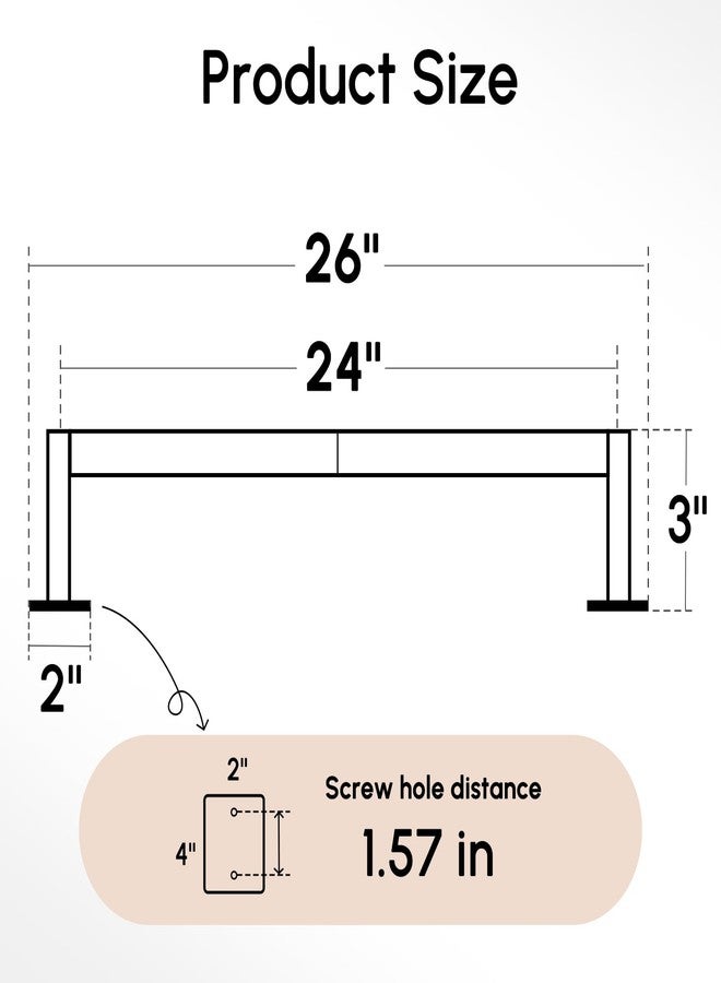 اوشوور حامل مناشف من USHOWER مطلي بالنيكل المصقول، رفوف مناشف مقاس 24 بوصة للحمام مثبتة على الحائط، حامل مناشف من الفولاذ المقاوم للصدأ عالي التحمل، سهل التركيب (الطول الإجمالي 26 بوصة) - Image 2