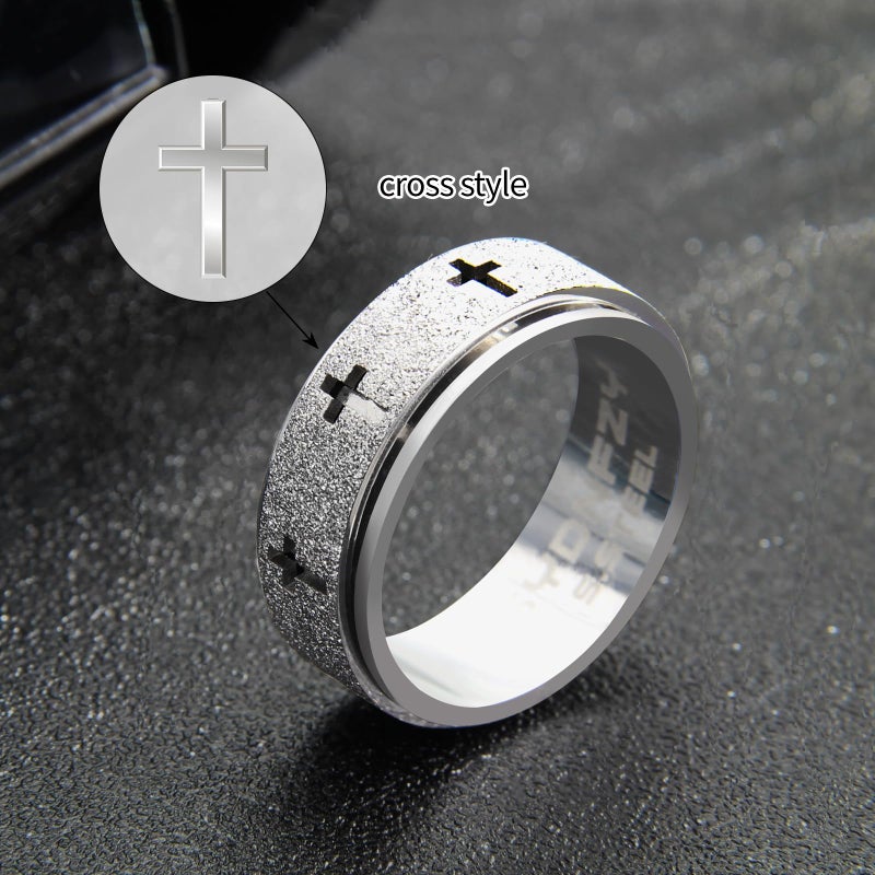 SYDNFZY Anxiety Spinner Ring for Men - Stainless Steel Fidget Spinner Ring, Band Cross Thumb Roating Rings for Stress Relief 8mm Anxiety Relieve Fidget Toys for Adults Ring Size 6 7 8 9 10 11 (Silver, 10) - Image 5