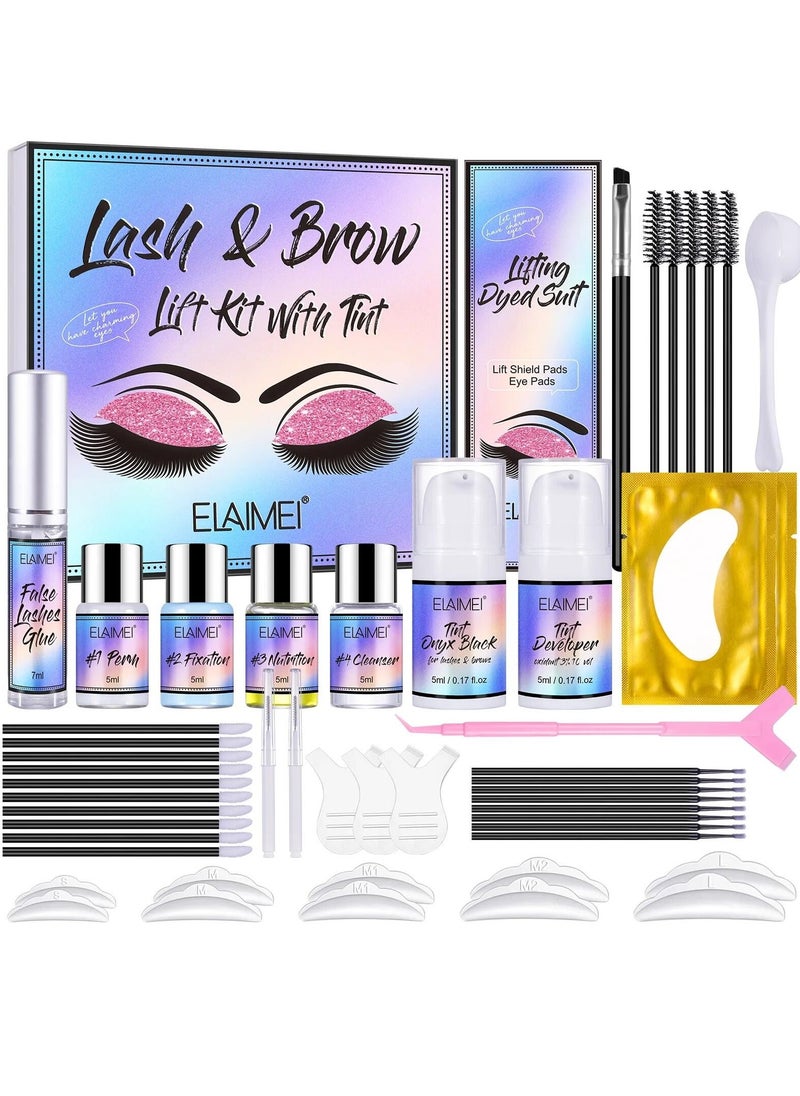 Elaimei - Brow Lamination Lash Lift and Tint Kit Professional Eyebrow and Eyelash Perm Kit with Black Dye Fuller and Thicker Brows Long lasting for 6-8 Weeks Suitable for Salon and Home Use - Image 1
