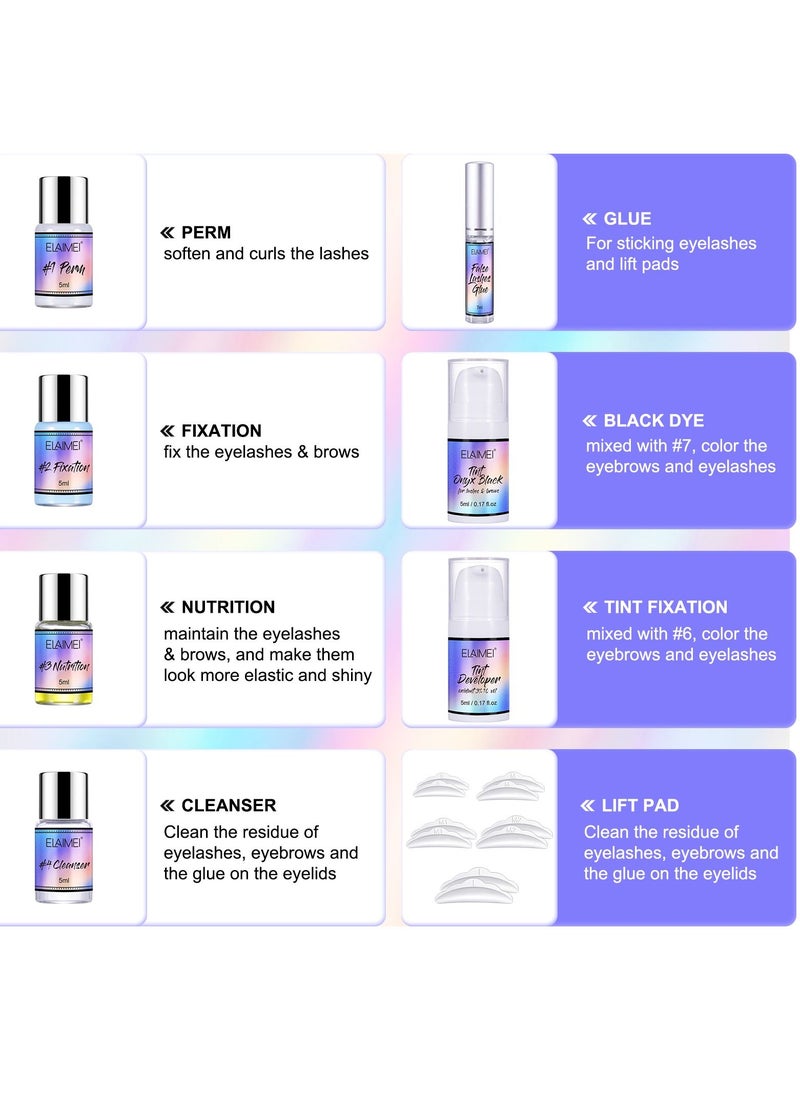 Elaimei - Brow Lamination Lash Lift and Tint Kit Professional Eyebrow and Eyelash Perm Kit with Black Dye Fuller and Thicker Brows Long lasting for 6-8 Weeks Suitable for Salon and Home Use - Image 1