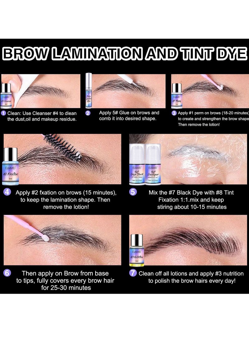 Elaimei - Brow Lamination Lash Lift and Tint Kit Professional Eyebrow and Eyelash Perm Kit with Black Dye Fuller and Thicker Brows Long lasting for 6-8 Weeks Suitable for Salon and Home Use - Image 1