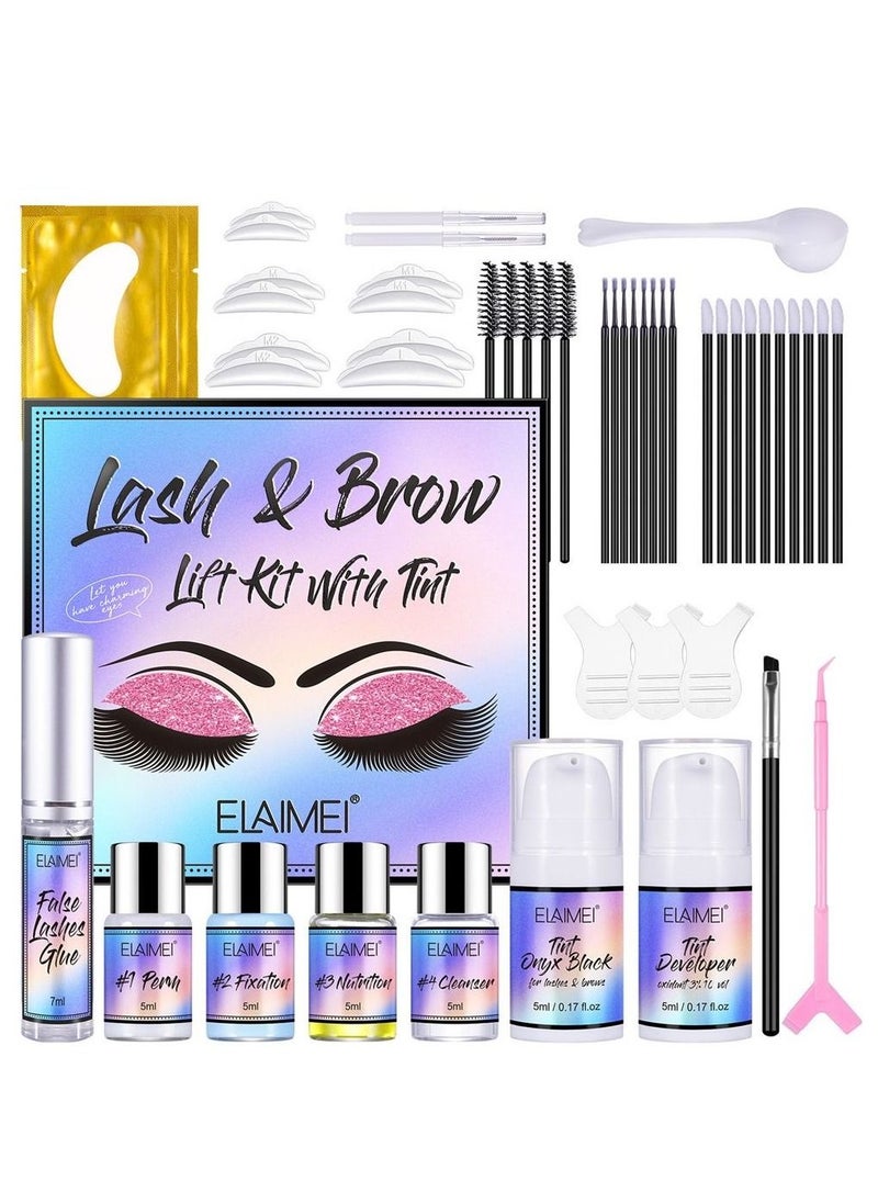 Elaimei - Brow Lamination Lash Lift and Tint Kit Professional Eyebrow and Eyelash Perm Kit with Black Dye Fuller and Thicker Brows Long lasting for 6-8 Weeks Suitable for Salon and Home Use - Image 1