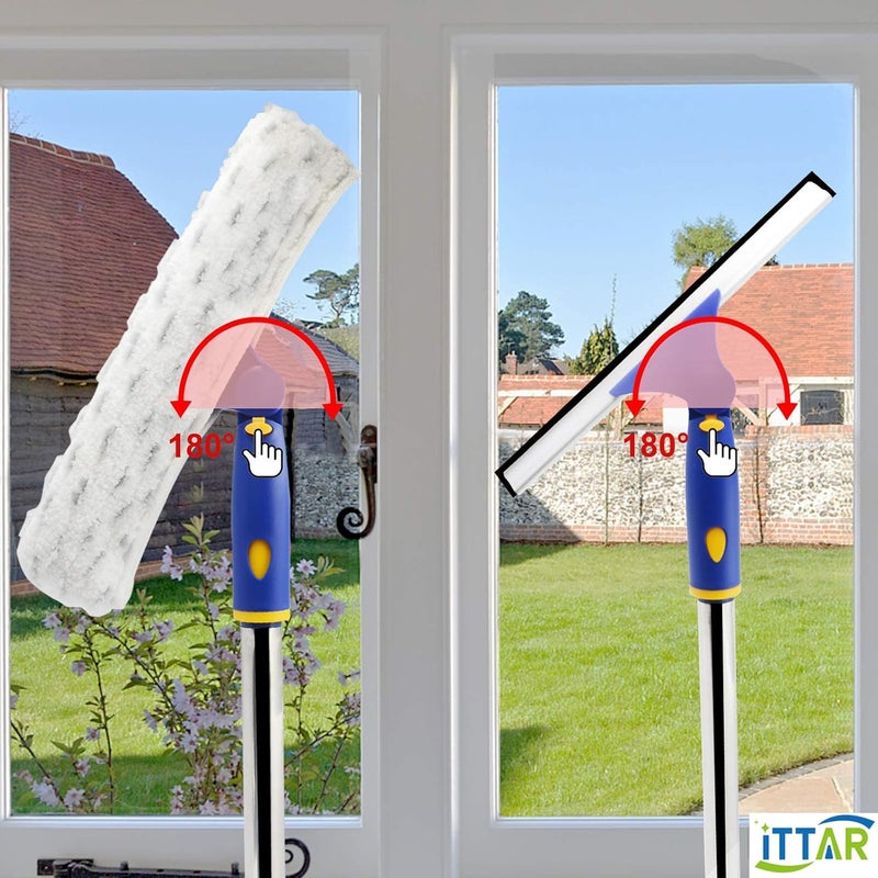 ITTAR Rotatable Window Washing Kit, Window Cleaner Squeegee with 60" Extension Pole, Rubber Squeegee & 2 Microfiber Scrubber Combo, Window Washing Equipment for Cleaning Shower, Windows, Car Glass - Image 2