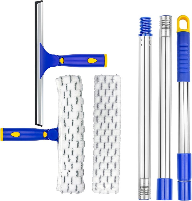 ITTAR Rotatable Window Washing Kit, Window Cleaner Squeegee with 60" Extension Pole, Rubber Squeegee & 2 Microfiber Scrubber Combo, Window Washing Equipment for Cleaning Shower, Windows, Car Glass - Image 1